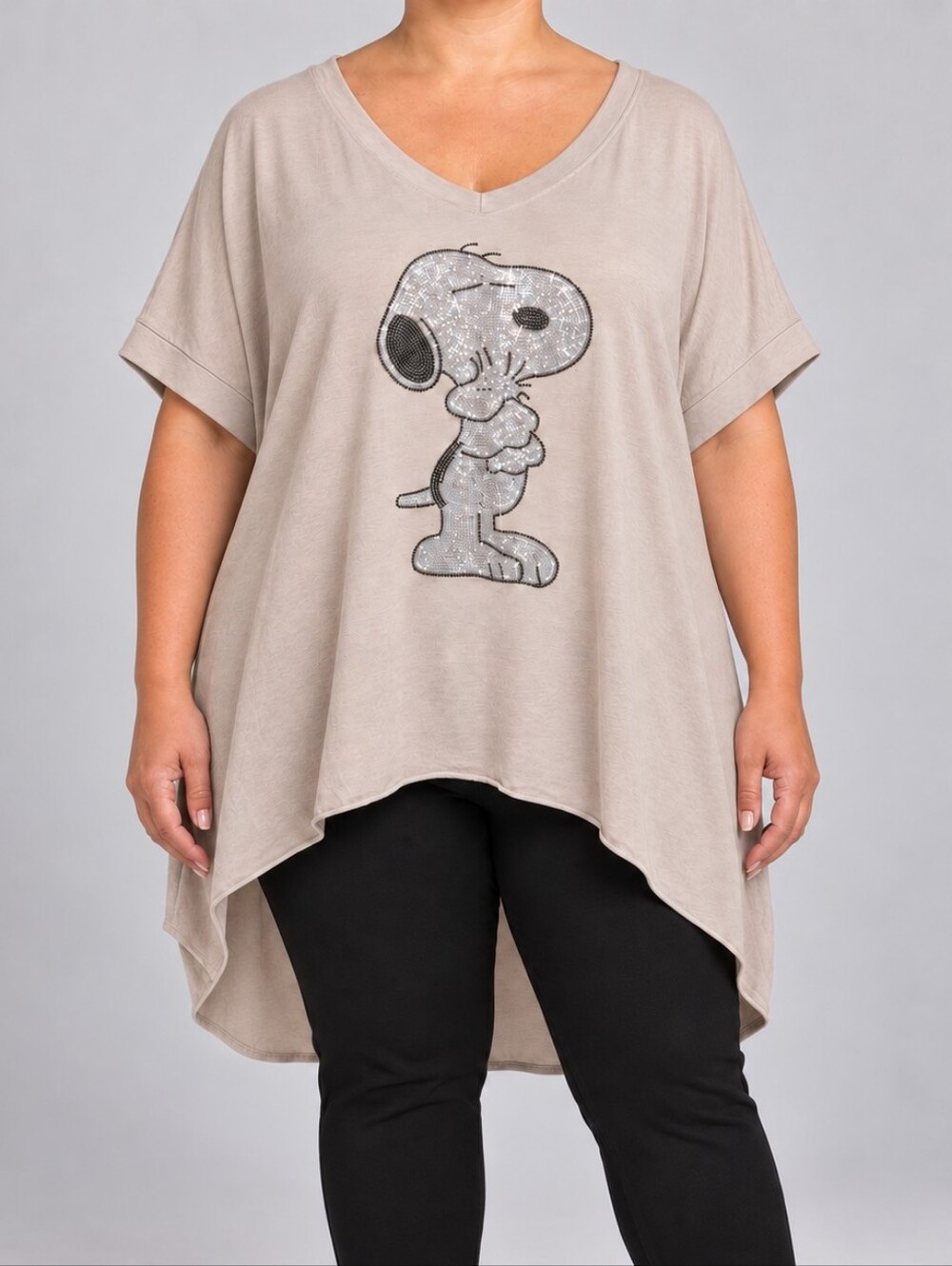 New Collection Snoopy Rhinestone Oversized High-Low Tunic Top Size 2XL